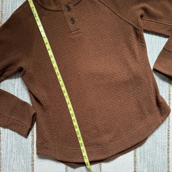 Prana Frozen Falls Sepia Brown Recycled Wool Blend 1/4 Button Pullover Sweater L - Picture 5 of 9